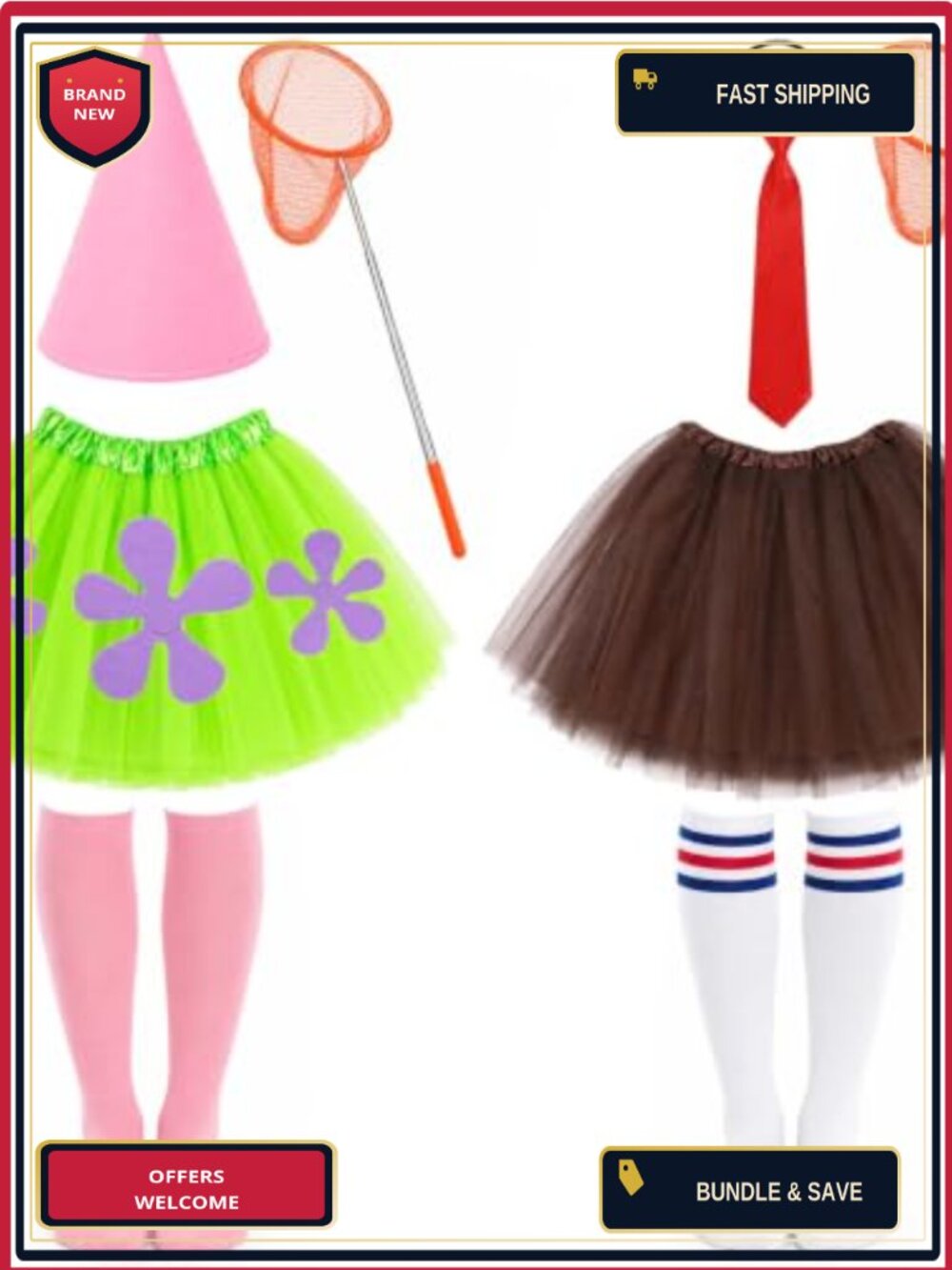 2-Person Halloween Cosplay Costume Kit Tutu Skirt Cone Hat Tie Socks Net
